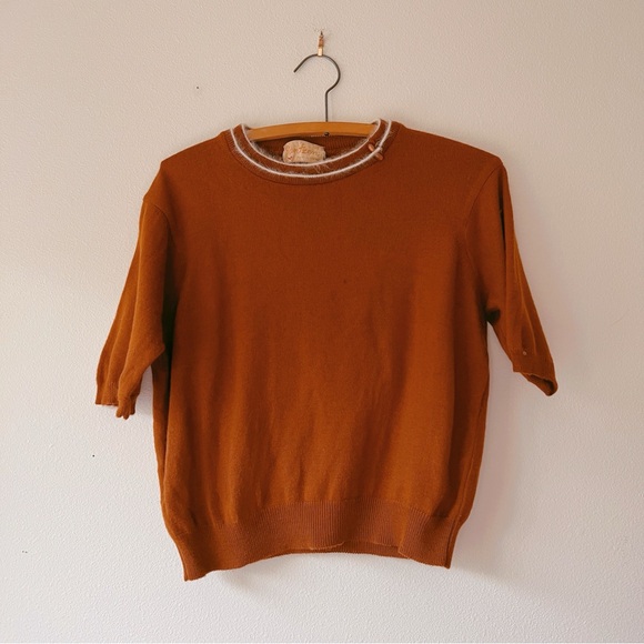 Jantzen vintage 60’s brown ringer short sleeve sweater size‎ M - Picture 2 of 7